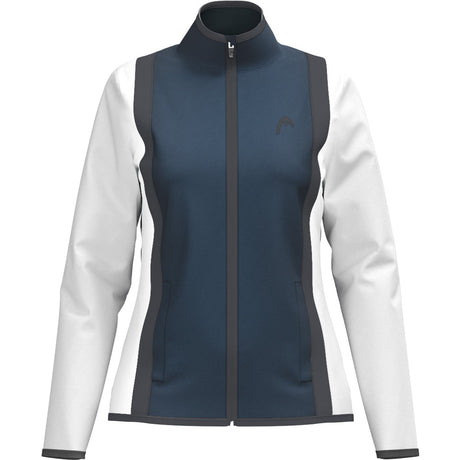 Head Club 25 jack voor dames in donkerblauw met witte mouwen, vooraanzicht met rits