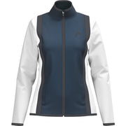 Head Club 25 jack voor dames in donkerblauw met witte mouwen, vooraanzicht met rits