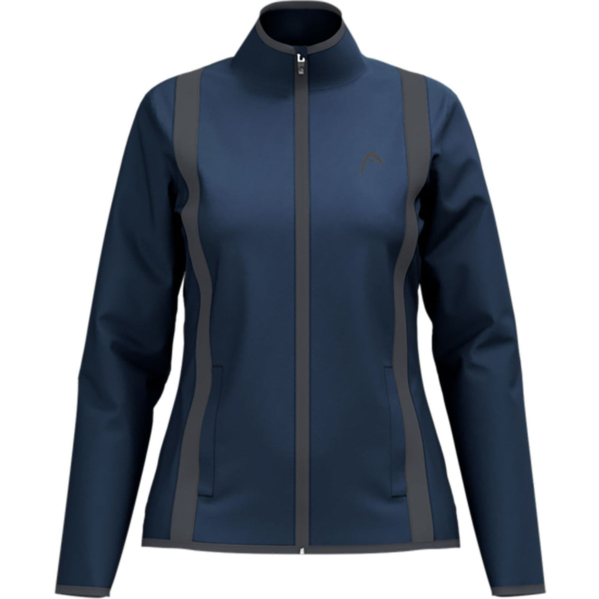 Volledig donkerblauw Head Club 25 trainingsjack voor dames met grijze zijpanelen