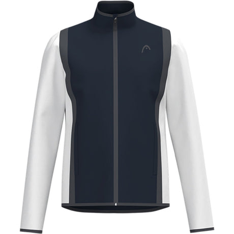 Vooraanzicht van het donkerblauwe Head Club 25 Jacket met witte mouwen en rits