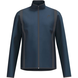 Vooraanzicht van het donkerblauwe Head Club 25 Jacket met grijze zijpanelen