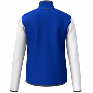 Achterzijde van het kobaltblauwe Head Club 25 Jacket met witte mouwen en rechte zoom