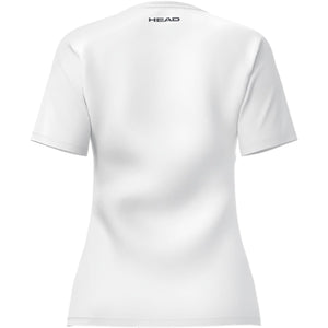 Achterzijde van het witte Head Club 25 Tech T-shirt voor dames met HEAD-logo