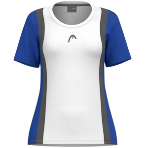 Head Club 25 Tech T-shirt voor dames in wit met kobaltblauwe mouwen en zijpanelen