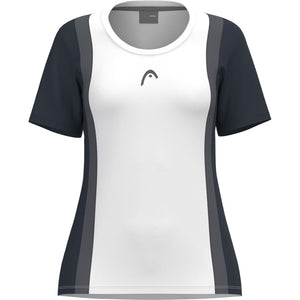 Head Club 25 Tech T-shirt voor dames in wit met donkerblauwe mouwen en zijpanelen