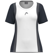 Head Club 25 Tech T-shirt voor dames in wit met donkerblauwe mouwen en zijpanelen