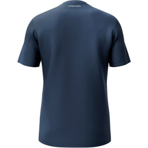 Achterzijde van het donkerblauwe Head Club 25 Tech T-shirt met HEAD-logo