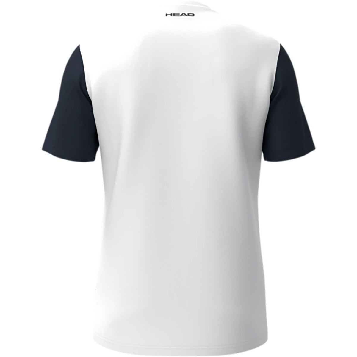 Achterzijde van het witte Head Club 25 Tech T-shirt met donkerblauwe mouwen
