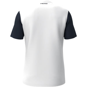 Achterzijde van het witte Head Club 25 Tech T-shirt met donkerblauwe mouwen
