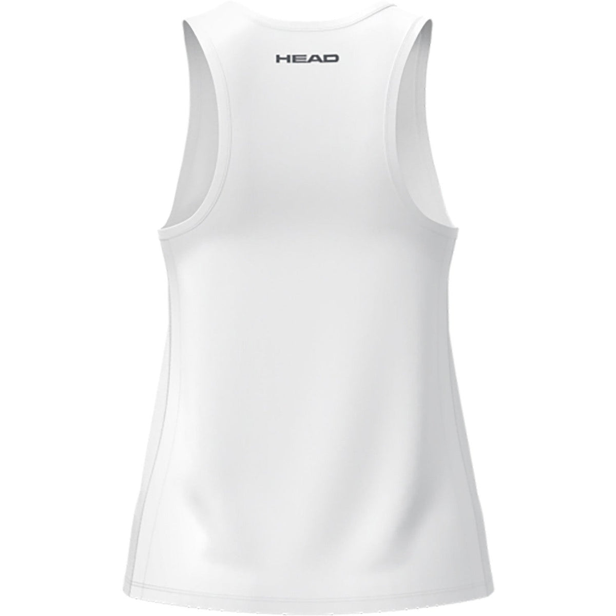 Achterzijde van de witte Head Club 25 Tech Tank Top met racerback en HEAD-logo