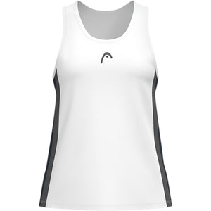 Vooraanzicht van de witte Head Club 25 Tech Tank Top met donkerblauwe zijpanelen