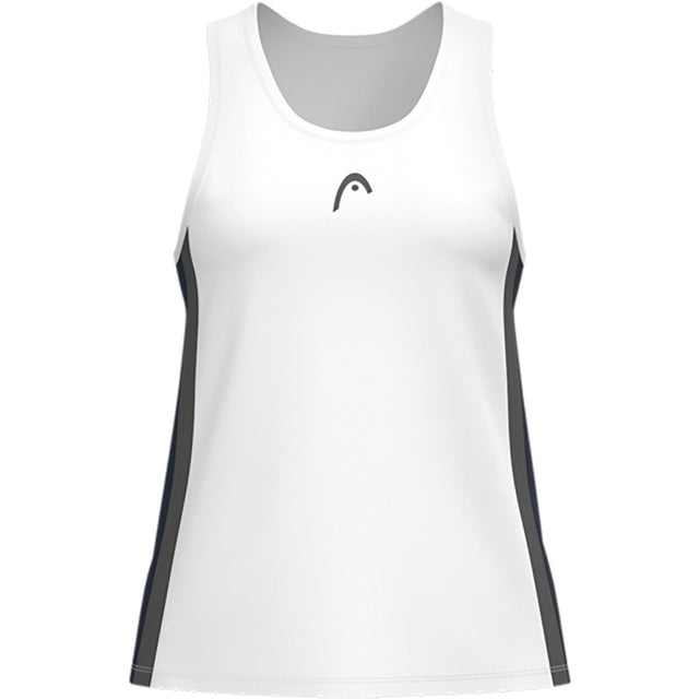 Vooraanzicht van de witte Head Club 25 Tech Tank Top met donkerblauwe zijpanelen