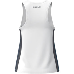 Achterzijde van de witte Head Club 25 Tech Tank Top met donkerblauwe zijbanen