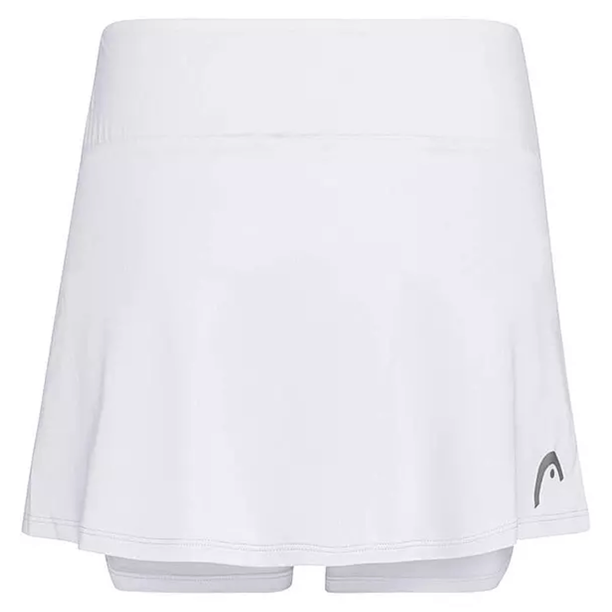 Vooraanzicht van de witte Head Club Basic Skirt met ingebouwd broekje en logo