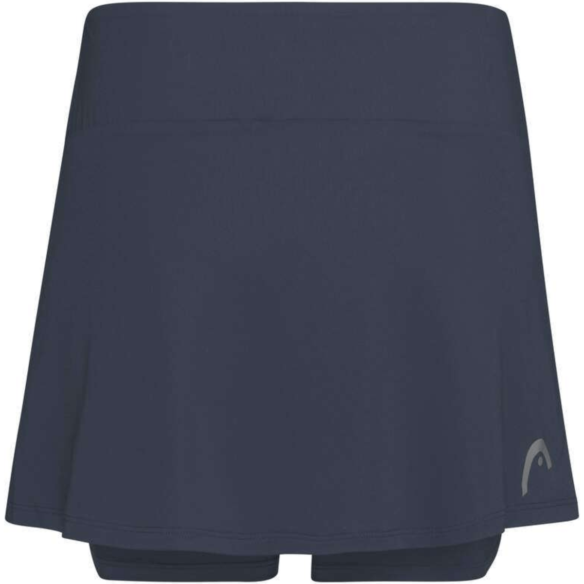 Vooraanzicht van de donkerblauwe Head Club Basic Skirt met grijs HEAD-logo