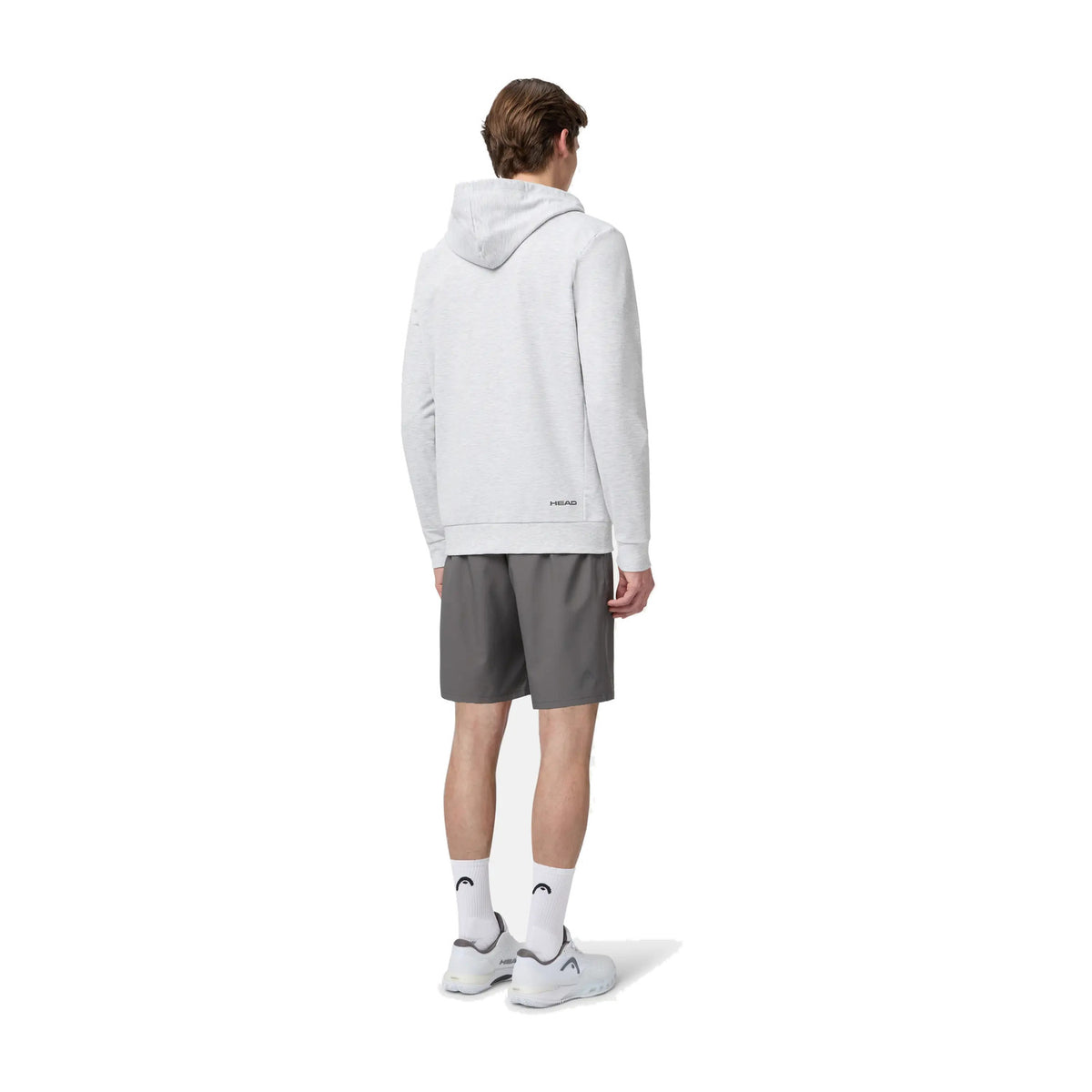 Model draagt de Head Club Original Hoodie FZ in Grijs - achteraanzicht ten voeten uit
