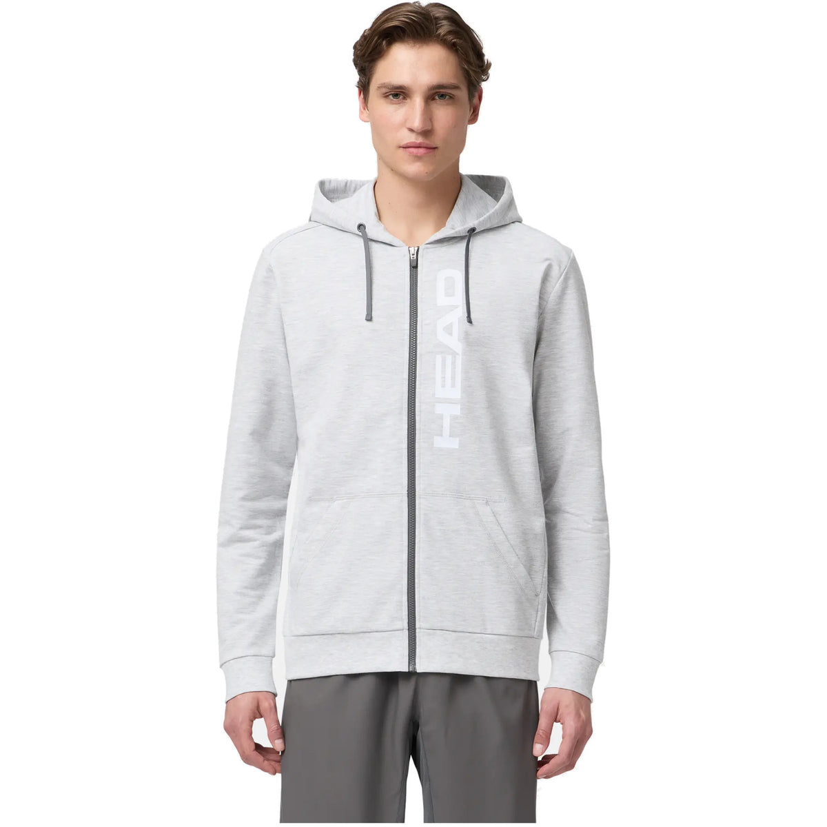 Model draagt de Head Club Original Hoodie FZ in Grijs - vooraanzicht
