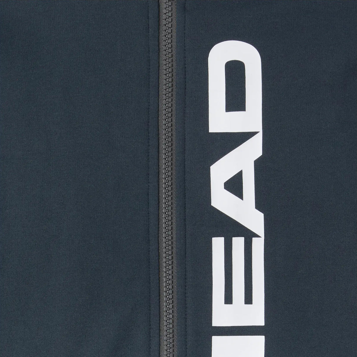 Detail van de Head Club Original Hoodie FZ in Navy - HEAD-print en rits van dichtbij