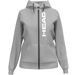 Vooraanzicht van de grijze Head Club Original Hoodie FZ W met verticale HEAD-opdruk