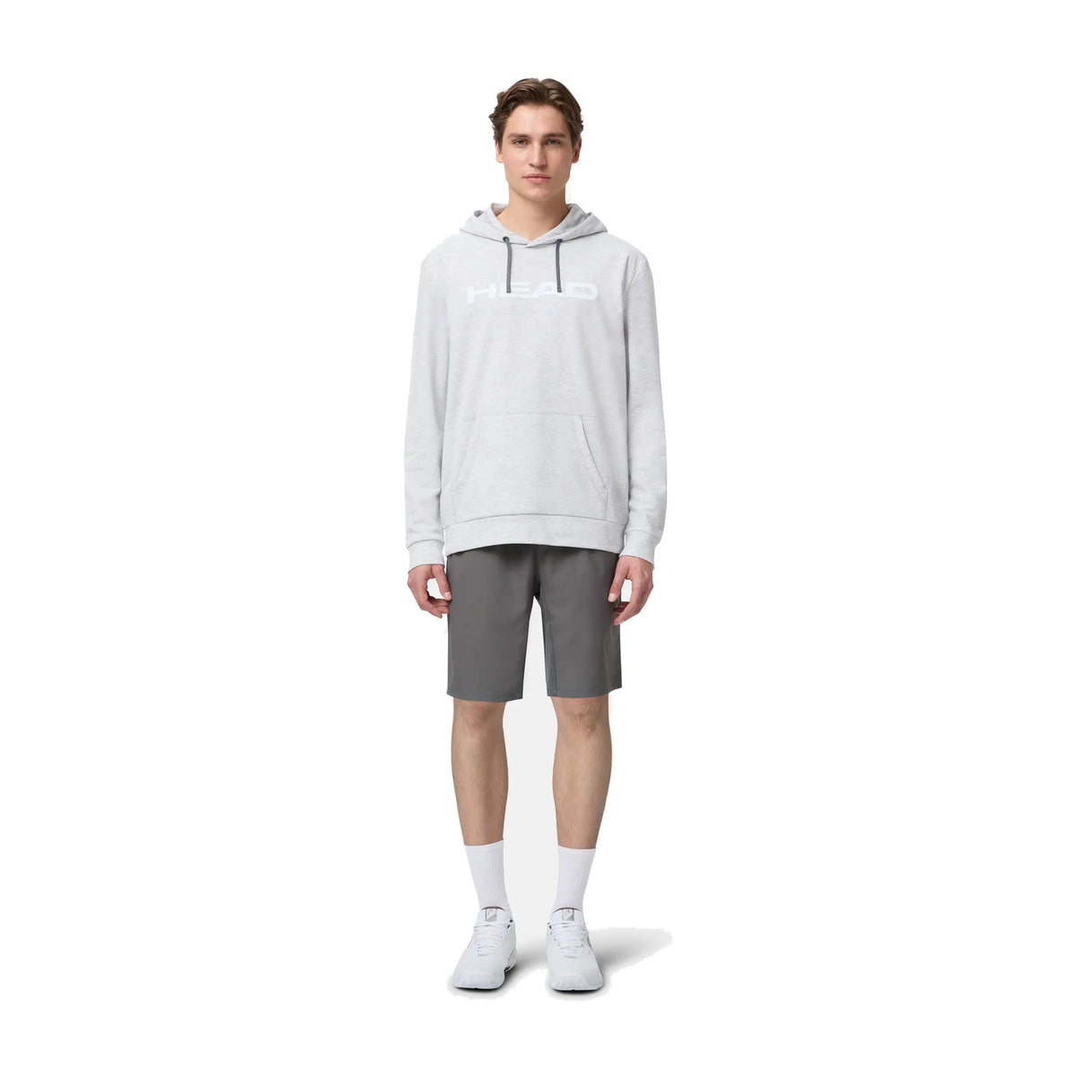 Model draagt de Head Club Original Hoodie in Grijs - vooraanzicht ten voeten uit