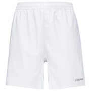 Vooraanzicht van de witte Head Club Shorts met grijs HEAD-logo op de rechterpijp