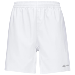 Vooraanzicht van de witte Head Club Shorts met grijs HEAD-logo op de rechterpijp
