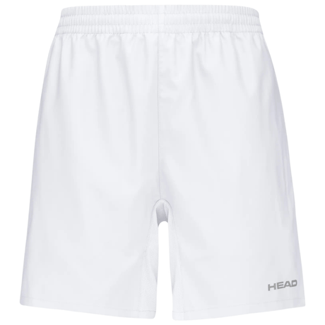 Vooraanzicht van de witte Head Club Shorts met grijs HEAD-logo op de rechterpijp