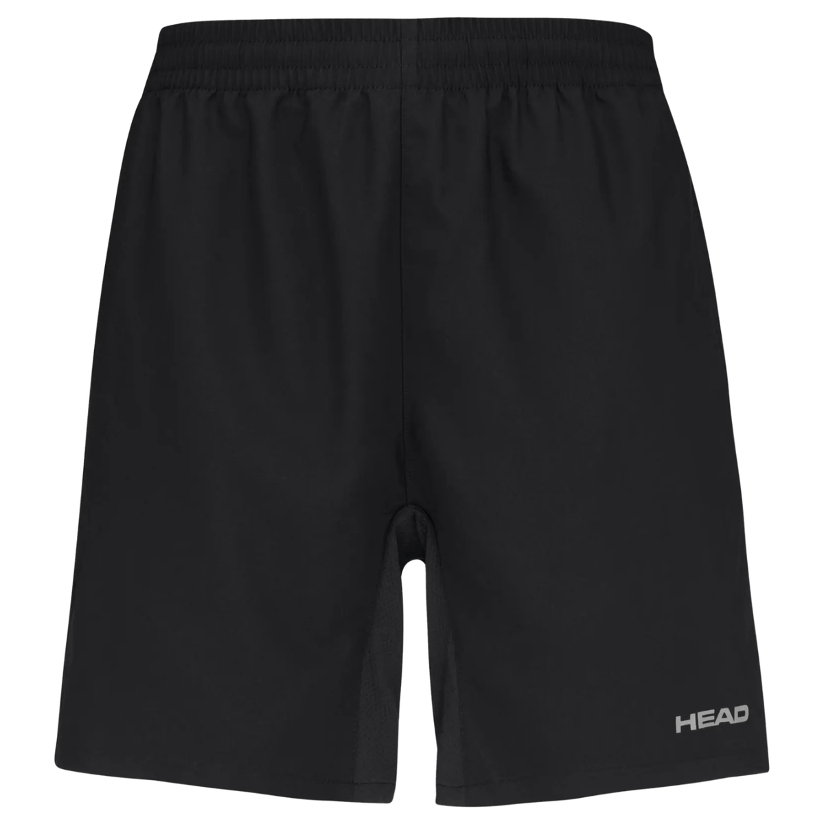 Vooraanzicht van de zwarte Head Club Shorts met wit HEAD-logo op de pijp