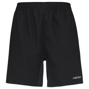 Vooraanzicht van de zwarte Head Club Shorts met wit HEAD-logo op de pijp