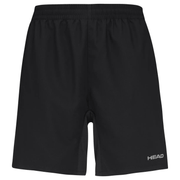 Vooraanzicht van de zwarte Head Club Shorts met wit HEAD-logo op de pijp