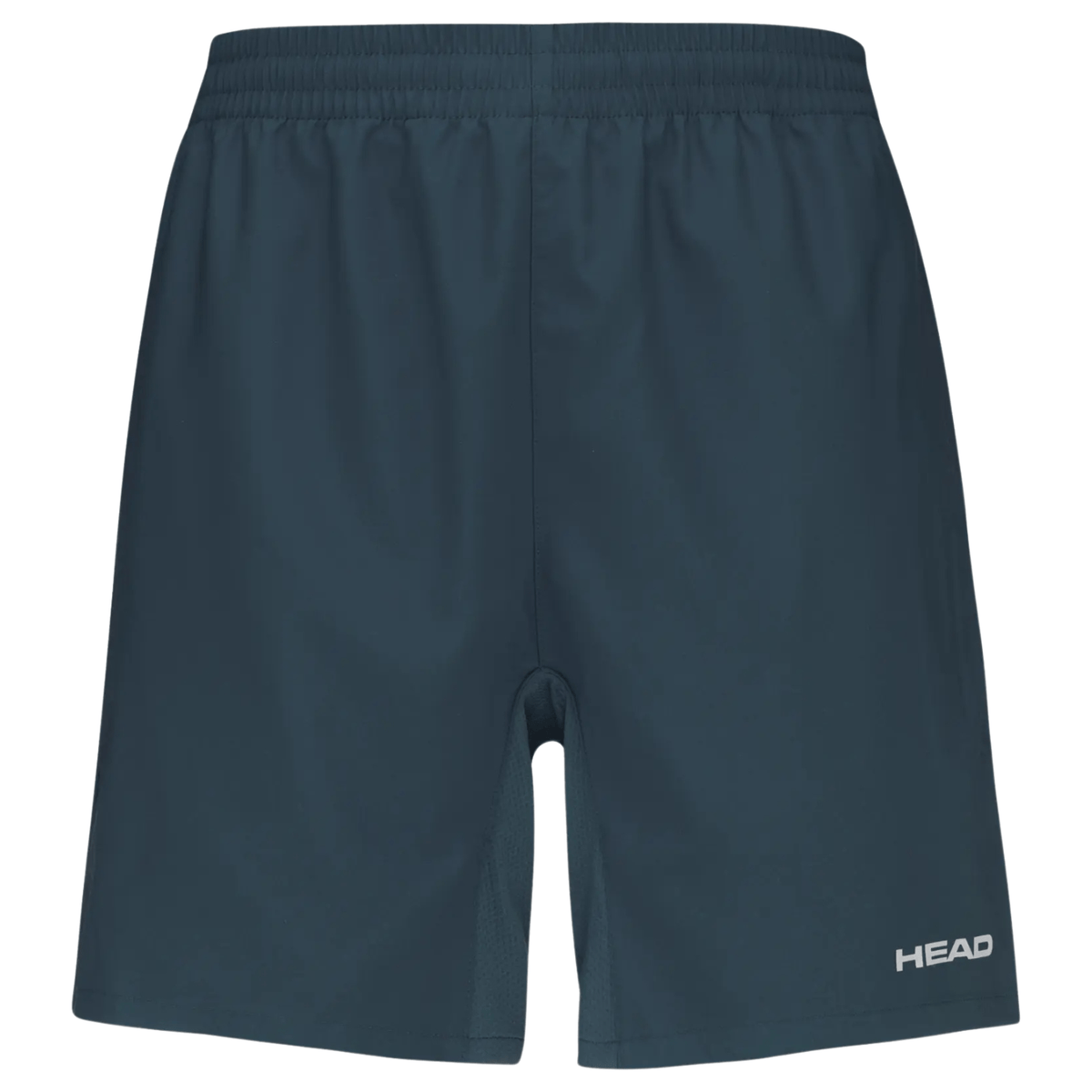 Vooraanzicht van de donkerblauwe Head Club Shorts met wit logo op de pijp