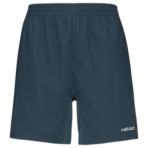 Vooraanzicht van de donkerblauwe Head Club Shorts met wit logo op de pijp