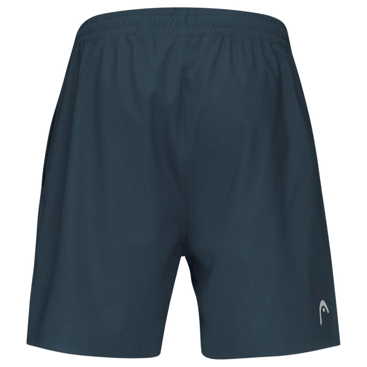 Achterzijde van de donkerblauwe Head Club Shorts met elastische taille en zoom
