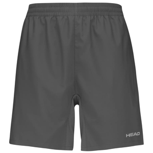 Vooraanzicht van de donkergrijze Head Club Shorts met wit HEAD-logo op de pijp