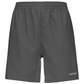 Vooraanzicht van de donkergrijze Head Club Shorts met wit HEAD-logo op de pijp