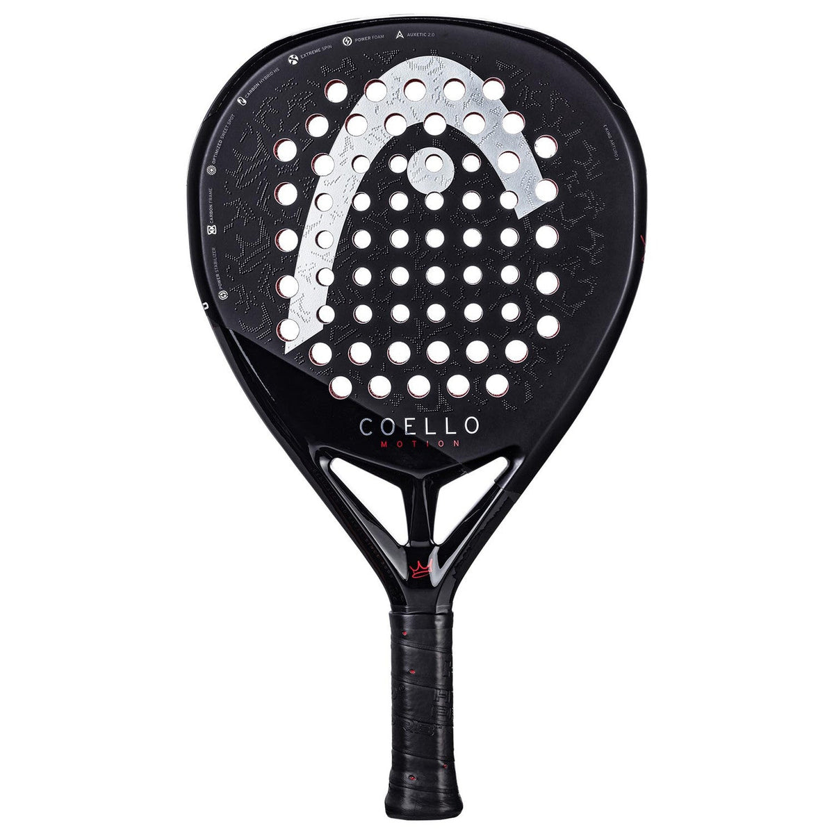 Head Coello Motion 2025 padelracket in zwart met wit Head-logo, vooraanzicht