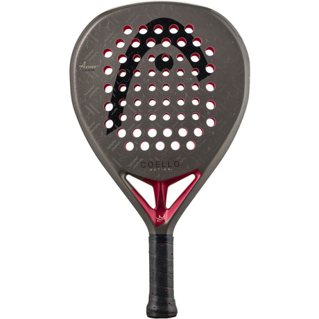 HEAD Coello Motion 2026 padelracket in donkergrijs met bordeauxrood, vooraanzicht