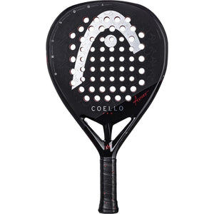 Head Coello Pro 2025 padelracket in zwart met wit Head-logo en witte gaten, vooraanzicht