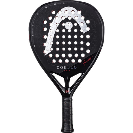 Head Coello Pro 2025 padelracket in zwart met wit Head-logo en witte gaten, vooraanzicht