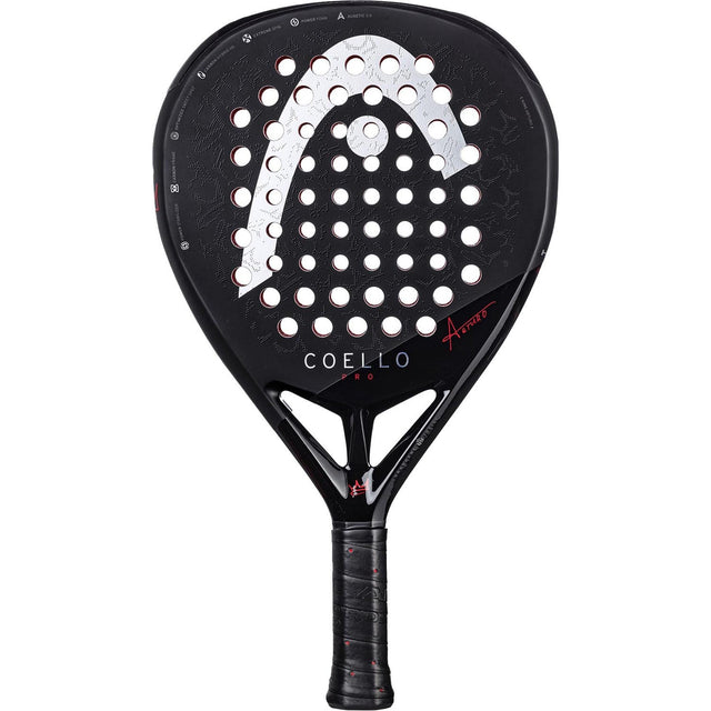 Head Coello Pro 2025 padelracket in zwart met wit Head-logo en witte gaten, vooraanzicht