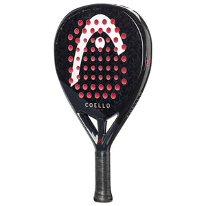 Head Coello Team 2025 padelracket schuin vooraanzicht, diamantvorm in zwart met rood en wit
