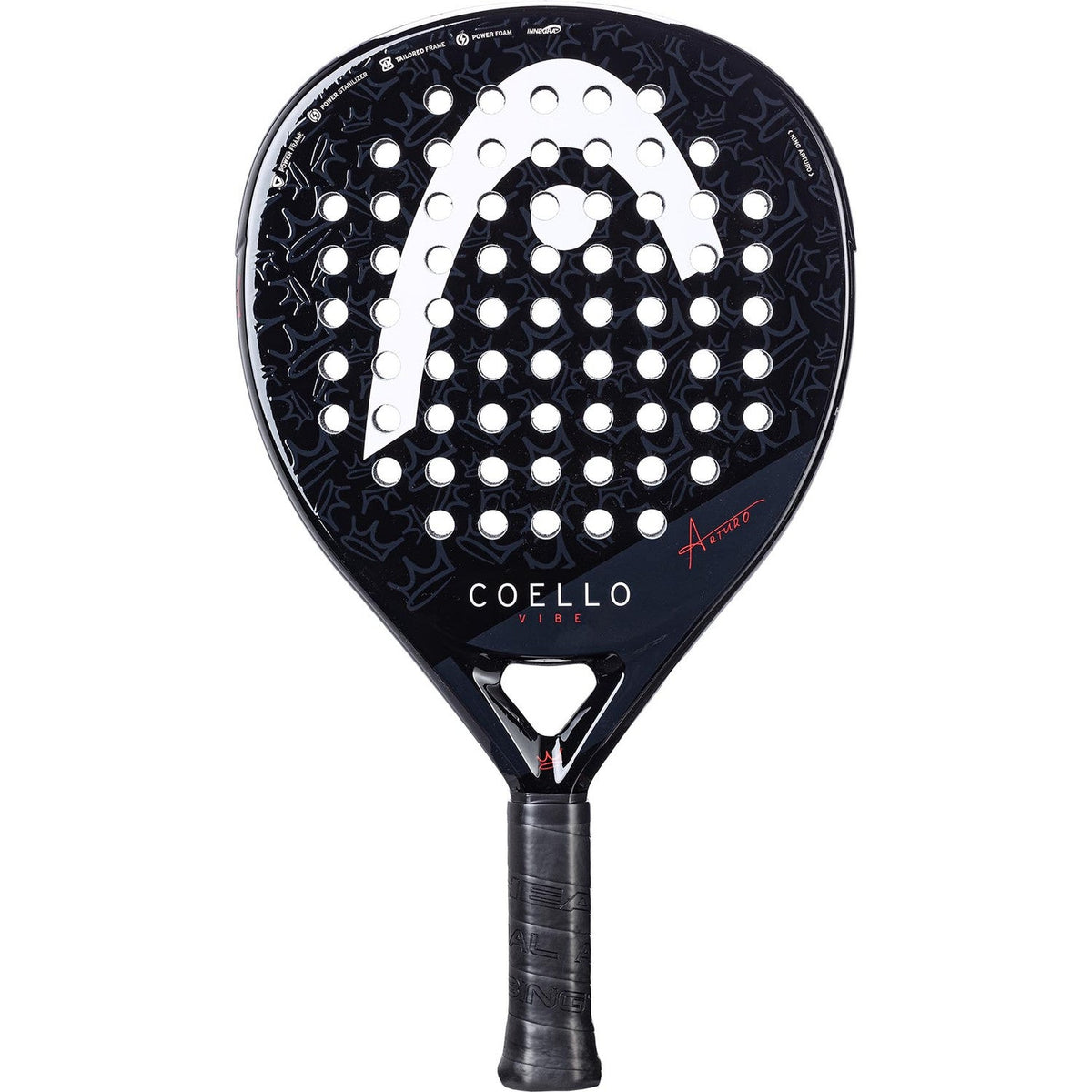 Head Coello Vibe 2025 padelracket in zwart met wit Head-logo, vooraanzicht
