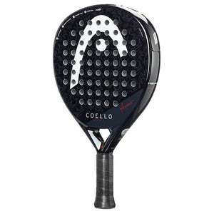 Head Coello Vibe 2025 padelracket schuin vooraanzicht, druppelvorm in zwart met wit