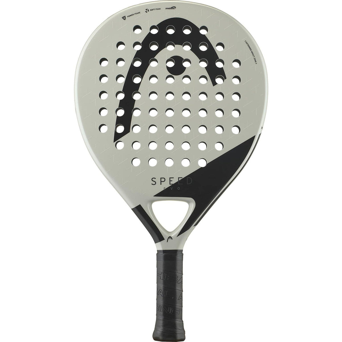 Head Evo Speed 2025 padelracket in lichtgrijs met zwart Head-logo, vooraanzicht