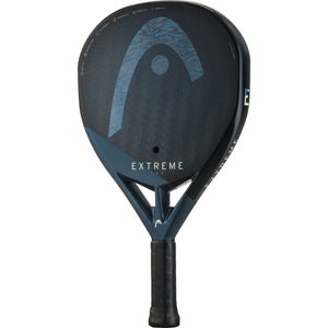 Head Extreme One 2025 met effen blauw Head-logo op donkerblauw carbon, vooraanzicht