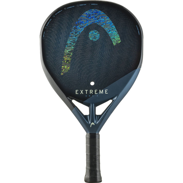 Head Extreme One X 2025 padelracket in donkerblauw met kleurverloop in het Head-logo, vooraanzicht