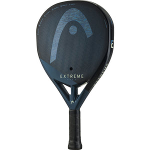 Head Extreme One X 2025 met effen blauw Head-logo op donkerblauw carbon, vooraanzicht