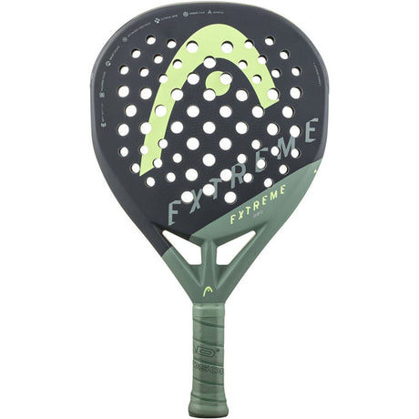 Head Extreme Pro 2023 padelracket in donkergrijs met limegroen Head-logo, vooraanzicht