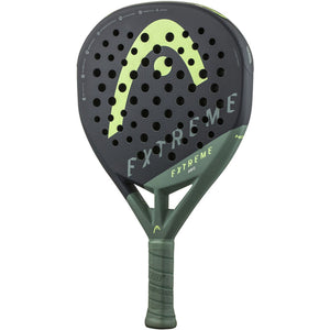 Head Extreme Pro 2023 padelracket schuin vooraanzicht, diamantvorm in donkergrijs met limegroen