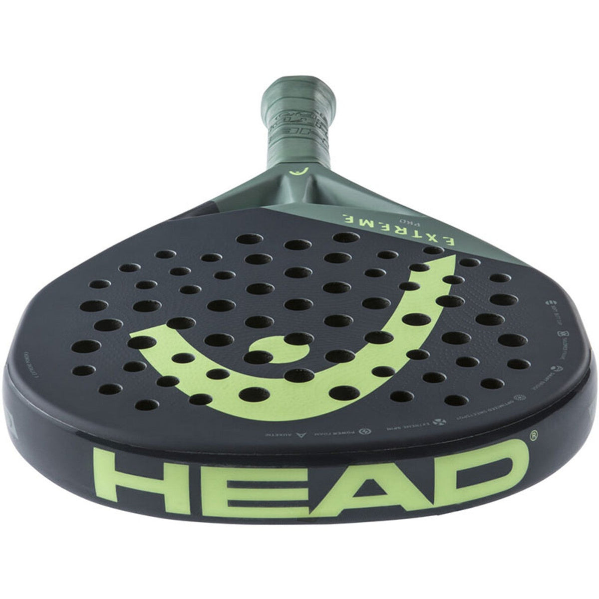 Bovenaanzicht van het Head Extreme Pro 2023 met limegroen HEAD-logo op de framerand
